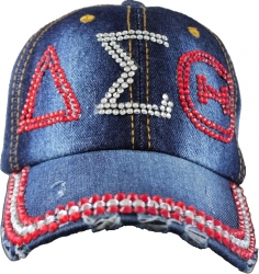 View Buying Options For The Delta Sigma Theta Distressed Denim Rhinestone Ladies Cap