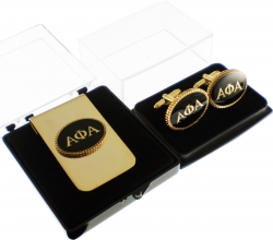 View Product Detials For The Alpha Phi Alpha Oval Medallion Mens Cufflinks & Money Clip Set