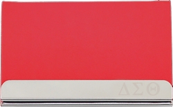 View Product Detials For The Delta Sigma Theta Laser Engraved Stainless Steel w/Leather Business Card Holder