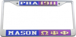 View Buying Options For The Mason PHA + Omega Psi Phi Split License Plate Frame