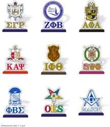 View Buying Options For The Greek Or Masonic Acrylic Desktop Crest With Wooden Base [7" x 8.5"]