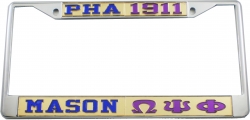 View Buying Options For The Mason - PHA + Omega Psi Phi Split License Plate Frame