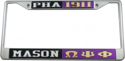 View Buying Options For The Mason - PHA + Omega Psi Phi Split License Plate Frame