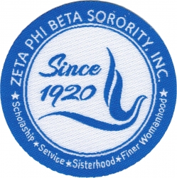 View Product Detials For The Zeta Phi Beta Round Crest Thin Woven Label Iron-On Patch [Pre-Pack]