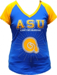 View Product Detials For The Big Boy Albany State Golden Rams Rhinestone Ladies Tee