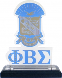 View Buying Options For The Phi Beta Sigma Acrylic Desktop Crest With Wooden Base