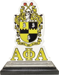 View Product Detials For The Alpha Phi Alpha Acrylic Desktop Crest With Wooden Base