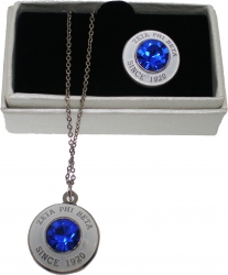 View Product Detials For The Zeta Phi Beta Diamond Cut Signet Stone Lapel Pin and Necklace Set