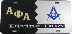 View Product Detials For The Alpha Phi Alpha + Mason Split Divine Duo License Plate