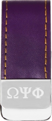 View Buying Options For The Omega Psi Phi Mens Laser Engraved Money Clip with Leather