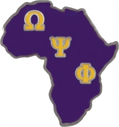 View Product Detials For The Omega Psi Phi Africa Shaped Lapel Pin