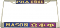 View Buying Options For The Mason - PHA + Omega Psi Phi Split License Plate Frame
