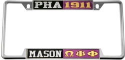 View Buying Options For The Mason - PHA + Omega Psi Phi Split License Plate Frame