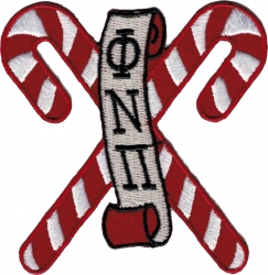 View Product Detials For The Kappa Alpha Psi Phi Nu Pi Kandy Kanes Scroll Iron-On Patch