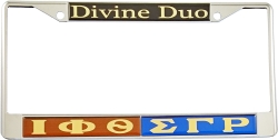 View Buying Options For The Iota Phi Theta + Sigma Gamma Rho Split Divine Duo License Plate Frame