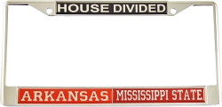 View Buying Options For The Arkansas + Mississippi State House Divided Split License Plate Frame