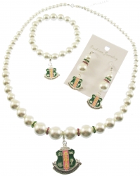View Buying Options For The Alpha Kappa Alpha Crest Charm Pearl Bracelet Earrings & Necklace Set