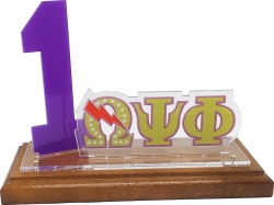 View Buying Options For The Omega Psi Phi Acrylic Desktop Line #1 With Wooden Base