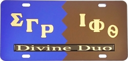 View Buying Options For The Sigma Gamma Rho + Iota Phi Theta Split Divine Duo License Plate