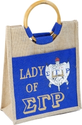 View Buying Options For The Sigma Gamma Rho Lady Pocket Jute Shopping Bag