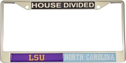 View Buying Options For The LSU + North Carolina House Divided Split License Plate Frame