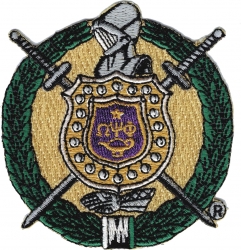 View Product Detials For The Omega Psi Phi Escutcheon Shield Embroidered On-On Patch