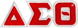 View Product Detials For The Delta Sigma Theta Glitter Chenille Horizontal Connected Letter Iron-On Patch