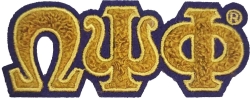 View Product Detials For The Omega Psi Phi Small Chenille Connected Letter Iron-On Patch