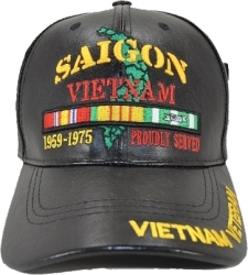 View Product Detials For The Saigon Vietnam Veteran Proudly Served Mens Vinyl Leather Cap