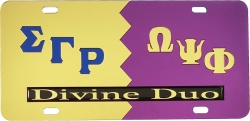 View Buying Options For The Sigma Gamma Rho + Omega Psi Phi Split Divine Duo License Plate