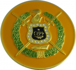 View Product Detials For The Omega Psi Phi Escutcheon Shield Round Car Badge