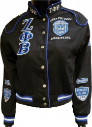 View Buying Options For The Buffalo Dallas Zeta Phi Beta Sorority Crest Ladies Racing Twill Jacket