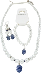 View Buying Options For The Zeta Phi Beta Crest Charm Pearl Bracelet Earrings & Necklace Set