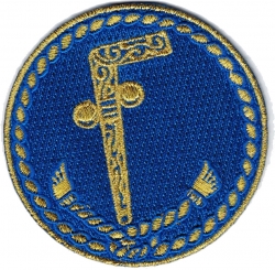 View Buying Options For The Mason Two Ball Cane Symbol Circle Iron-On Patch
