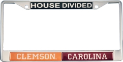 View Buying Options For The Clemson + South Carolina House Divided Split License Plate Frame