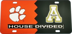 View Buying Options For The Clemson + Appalachian State House Divided Split License Plate Tag