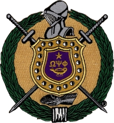 View Product Detials For The Omega Psi Phi Escutcheon Shield Embroidered On-On Patch