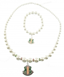 View Buying Options For The Alpha Kappa Alpha Crest Charm Pearl Bracelet & Necklace Set