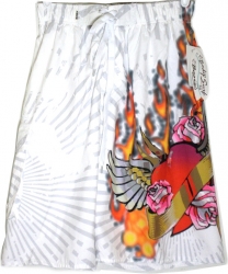 View Buying Options For The Basix Body Surf Flying Heart On Fire Tattoo Print Mens Swim Shorts