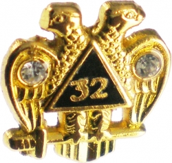 View Product Detials For The Scottish Rite 32nd Degree Wings Down Rhinestone Small Lapel Pin