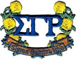 View Product Detials For The Sigma Gamma Rho Rose Banner Wreath Iron-On Patch