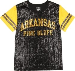 View Buying Options For The Big Boy Arkansas At Pine Bluff Golden Lions S6 Womens Sequins Tee