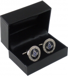 View Buying Options For The Mason Blue House Symbol Stone Crystal Round Cuff Links