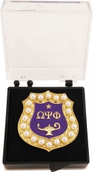 View Buying Options For The Omega Psi Phi Escutcheon 20 Pearl Shield Lapel Pin