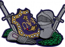 View Product Detials For The Omega Psi Phi Armor Escutcheon Shield Iron-On Patch