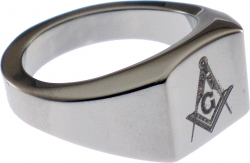 View Product Detials For The Mason Square & Compass Laser Etched Symbol Mens Ring