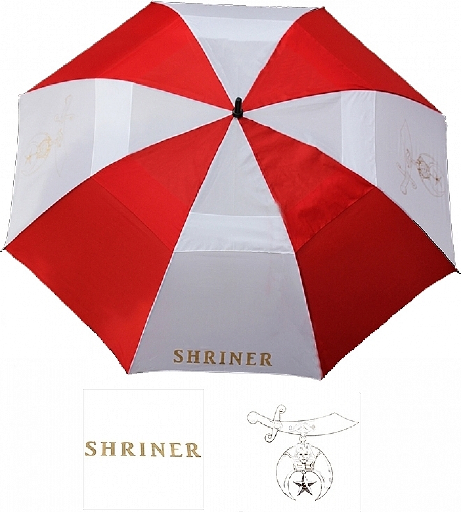 Shriner Wind Resistant Auto Open Jumbo Umbrella Red White 30